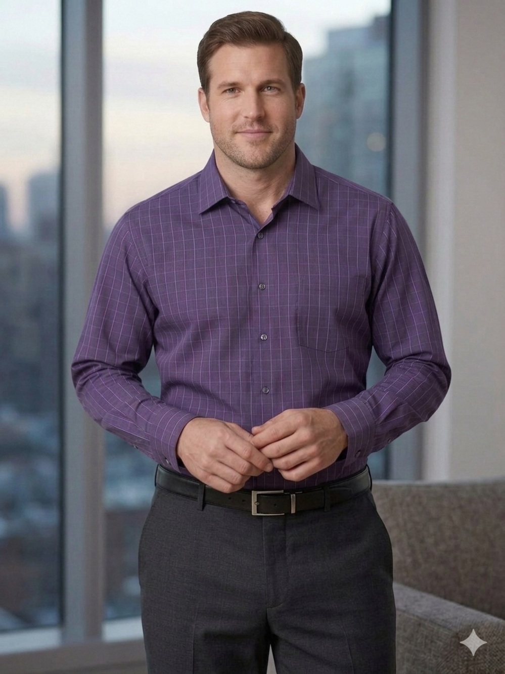 Calvin Klein Purple Pinstripe Dress Shirt